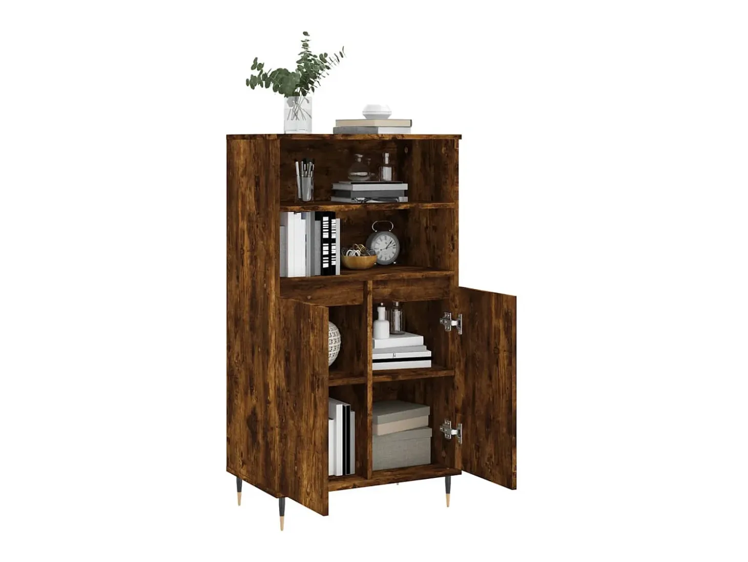 Aparador alto madera contrachapada roble ahumado 60x36x110 cm ES15253