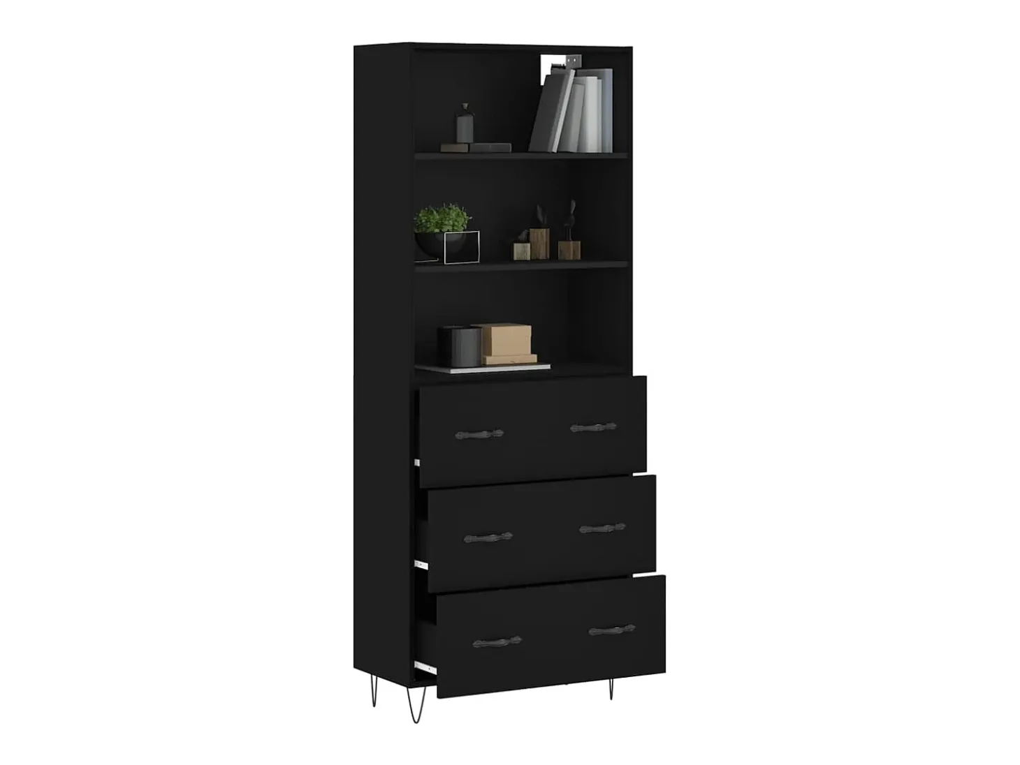 Aparador alto madera contrachapada negro 69,5x34x180 cm