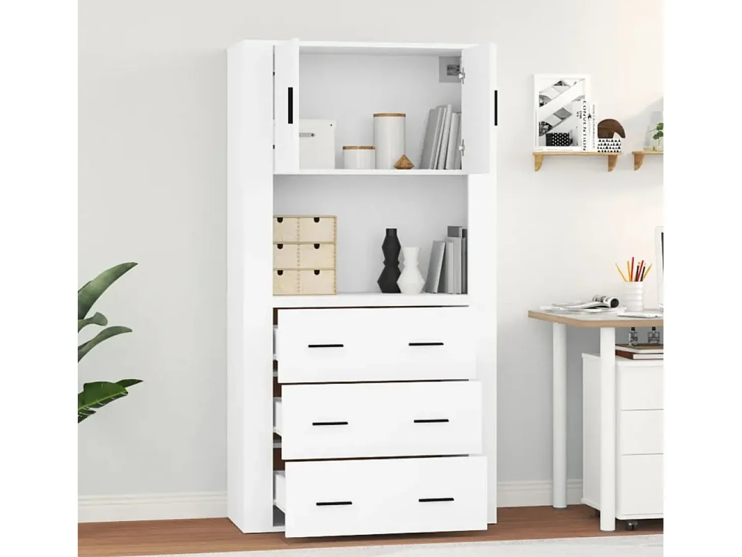 Aparador alto madera contrachapada blanco