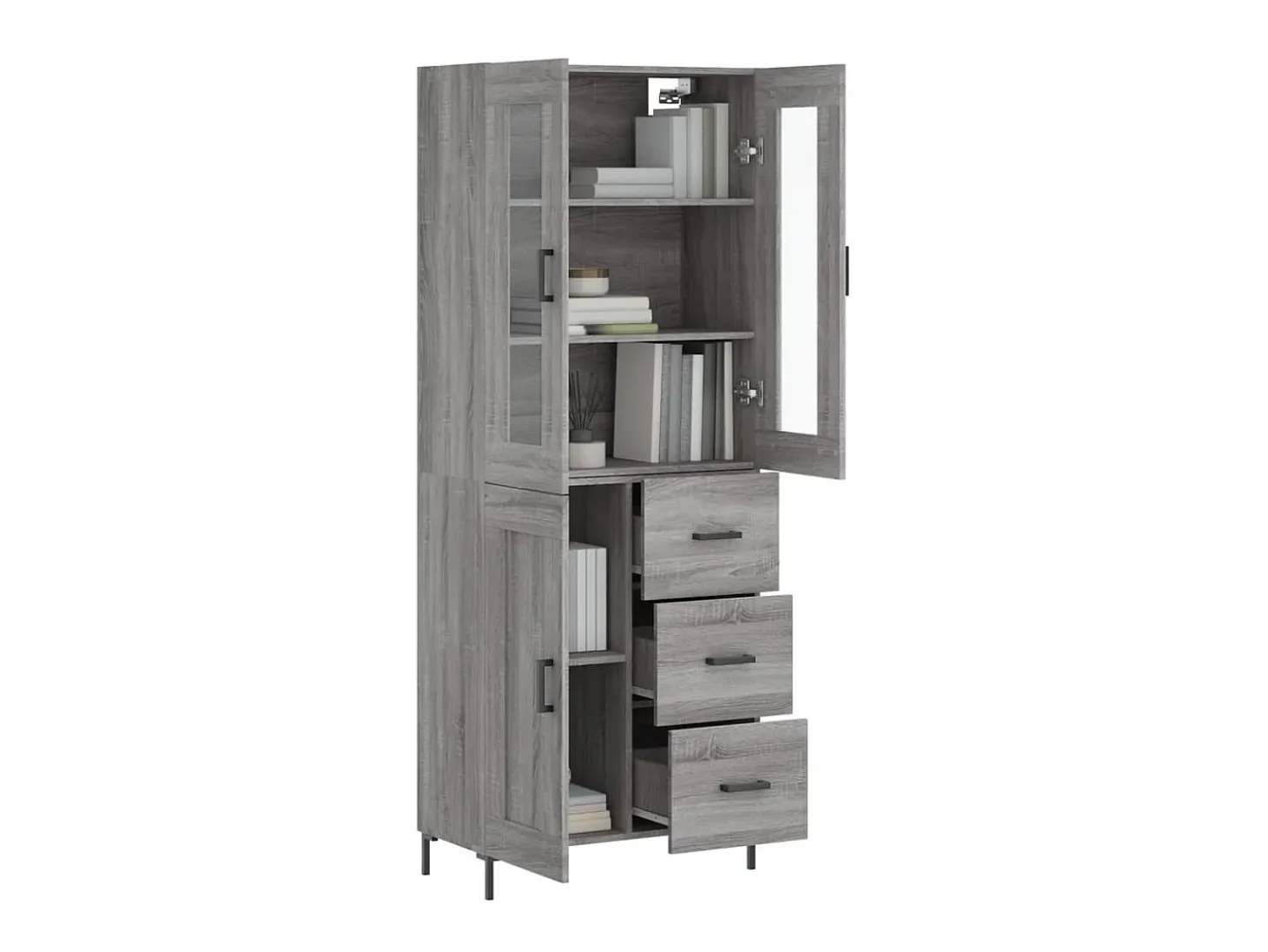 Aparador alto madera contrachapada gris sonoma 69,5x34x180 cm ES605096