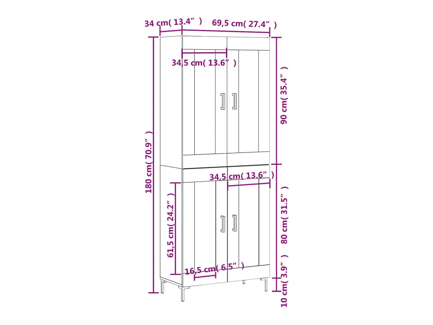 Aparador alto madera contrachapada roble ahumado 69,5x34x180 cm