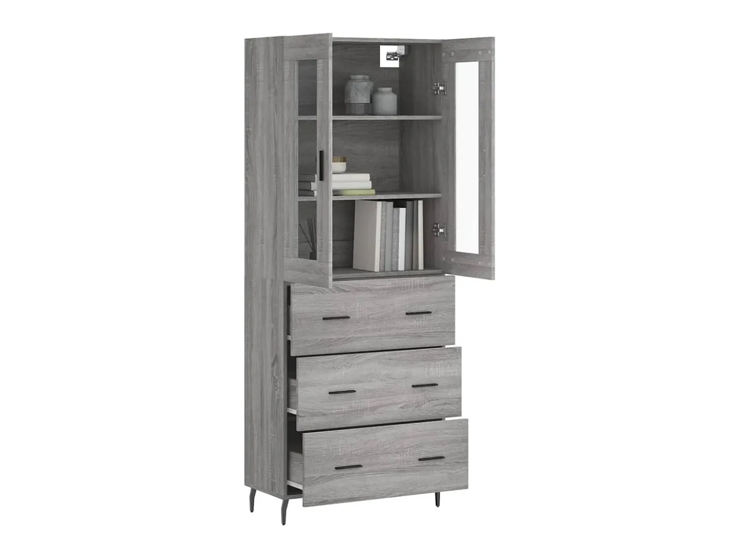 Aparador alto madera contrachapada gris sonoma 69,5x34x180 cm ES95314