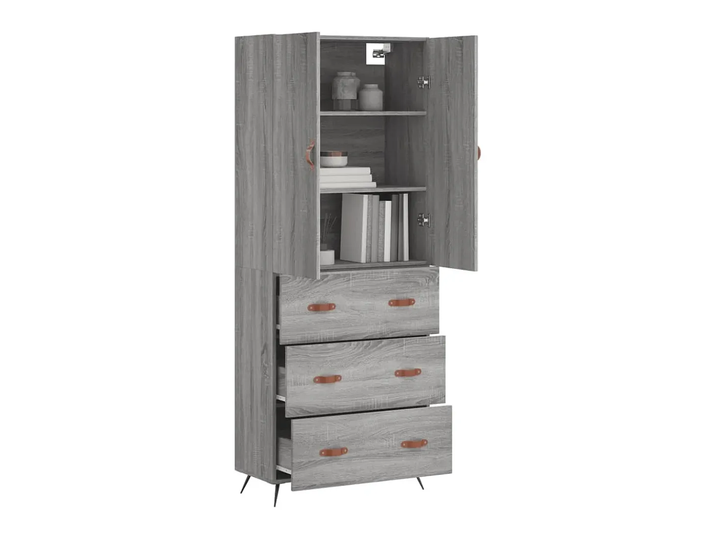 Aparador alto madera contrachapada gris sonoma 69,5x34x180 cm ES97567