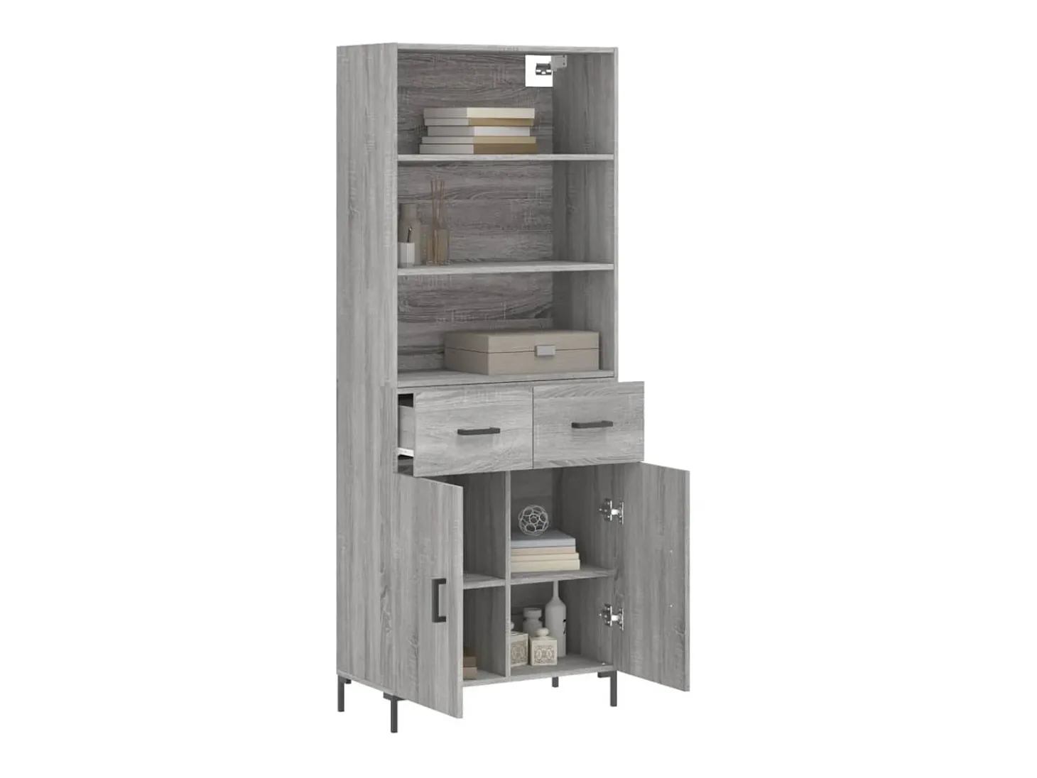 Aparador alto madera contrachapada gris sonoma 69,5x34x180 cm ES28886