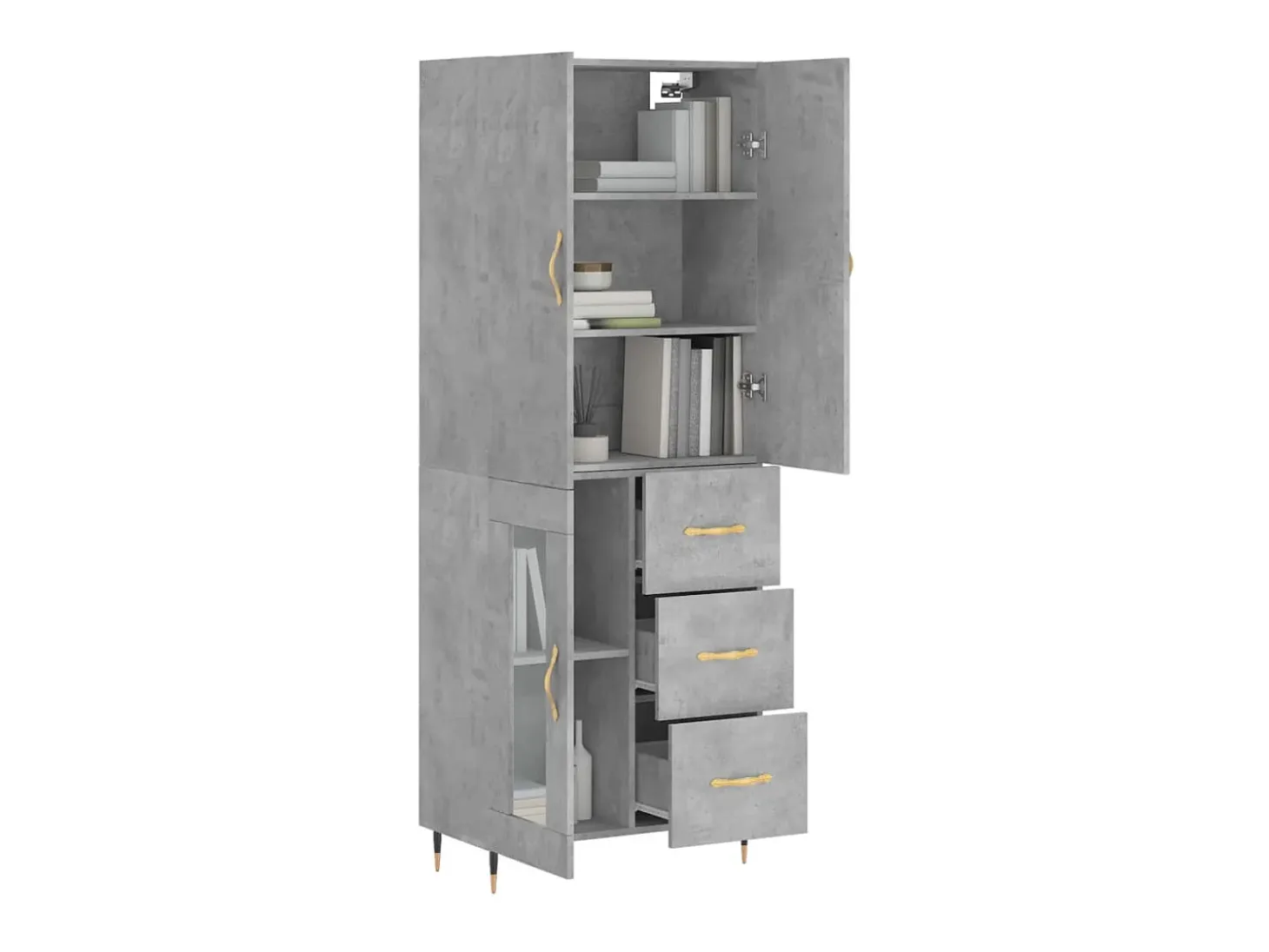 Aparador alto madera contrachapada gris hormigón 69,5x34x180 cm ES71247