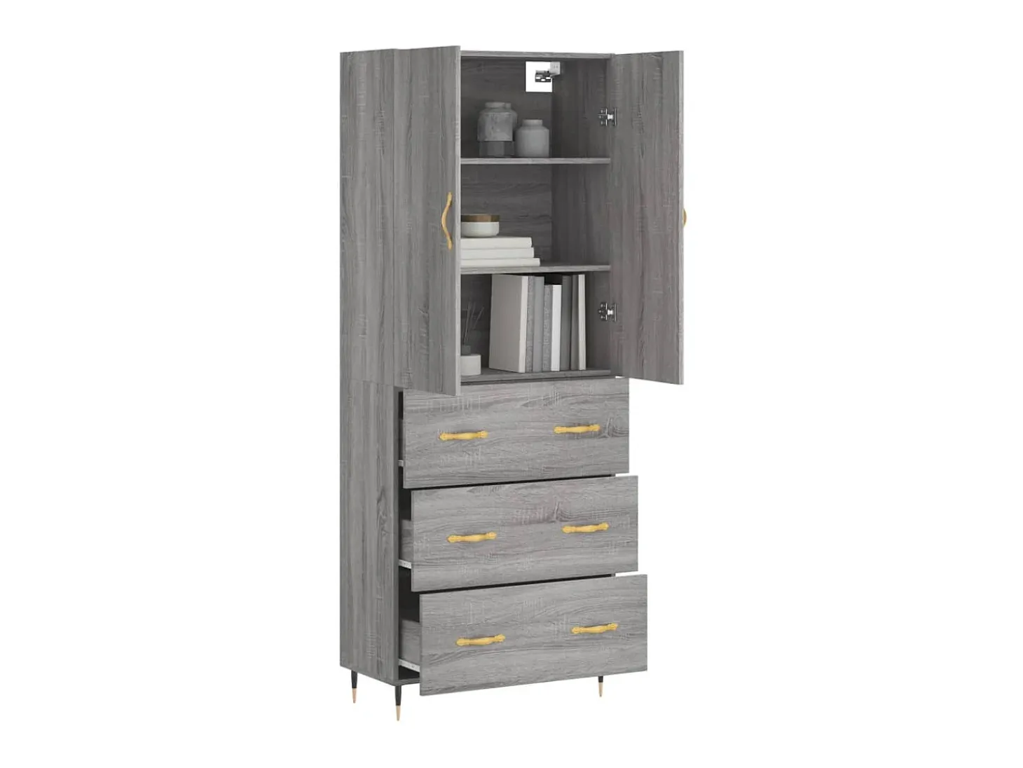 Aparador alto madera contrachapada gris sonoma 69,5x34x180 cm ES23041