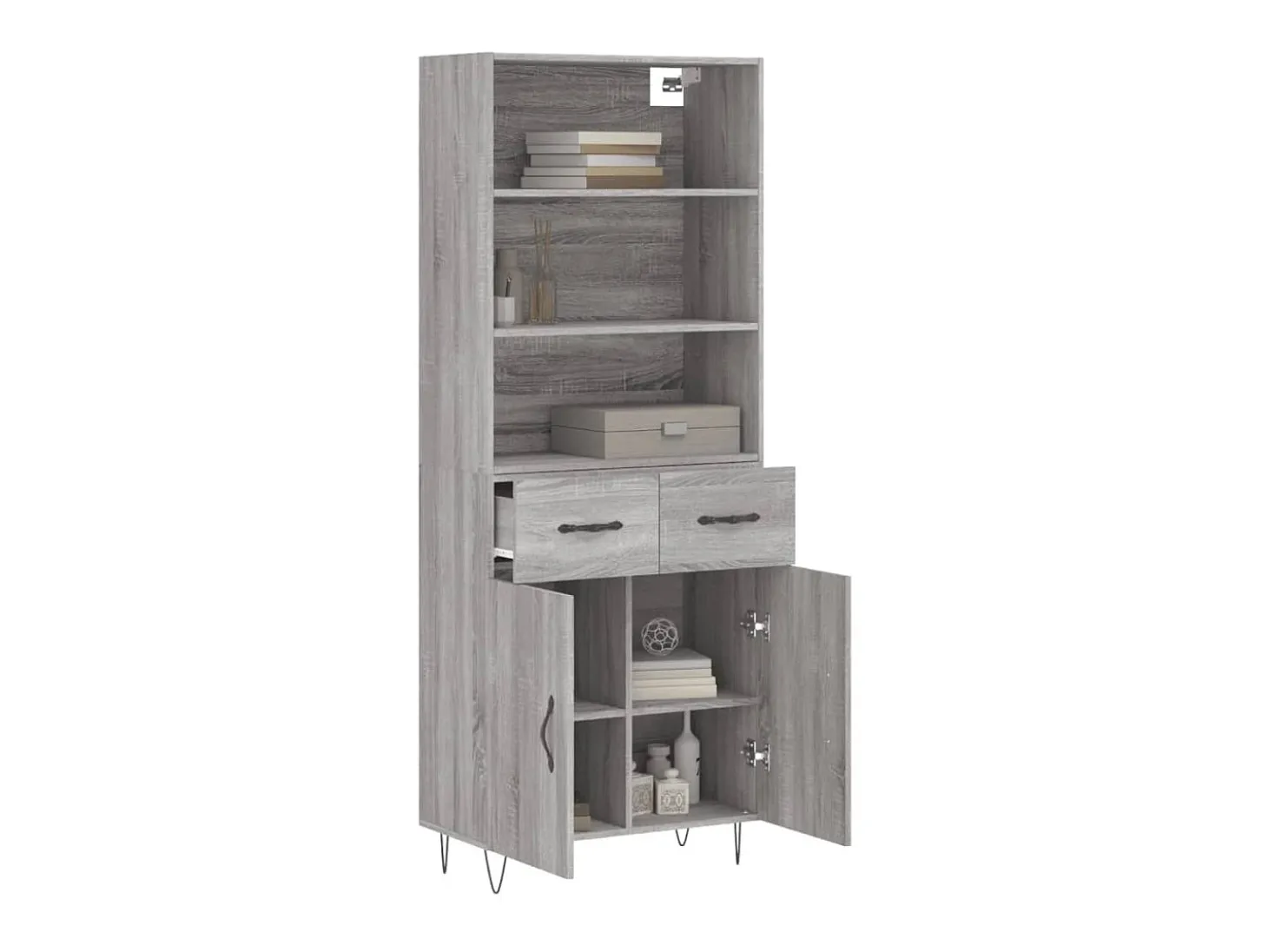 Aparador alto madera contrachapada gris sonoma 69,5x34x180 cm ES28769