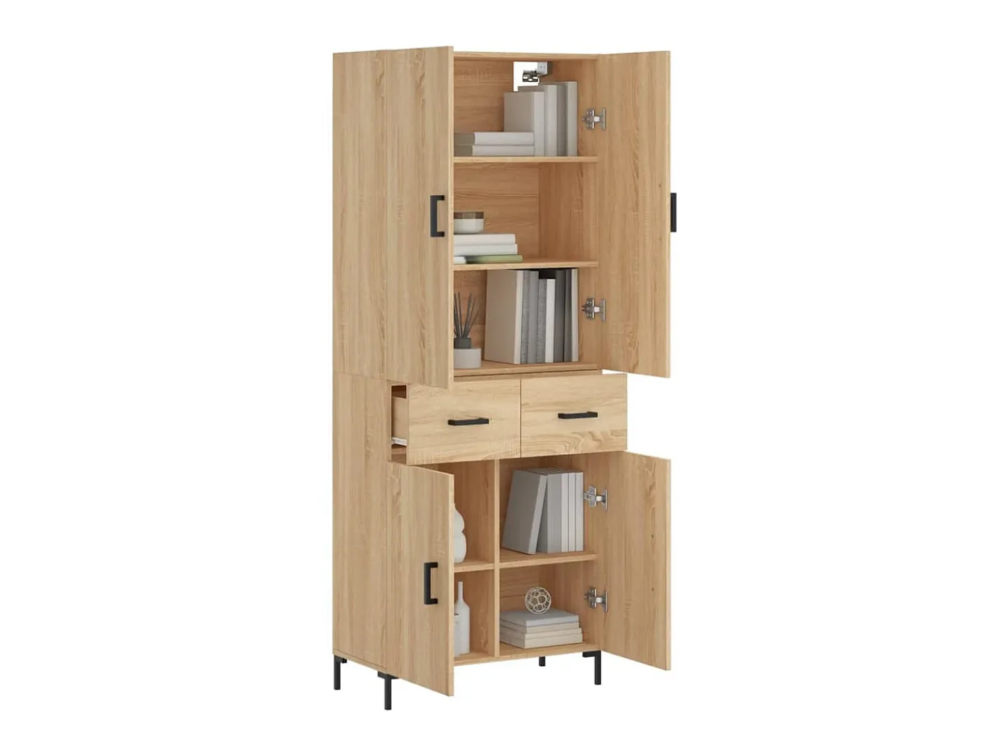 Aparador alto madera contrachapada color roble 69,5x34x180 cm ES96481