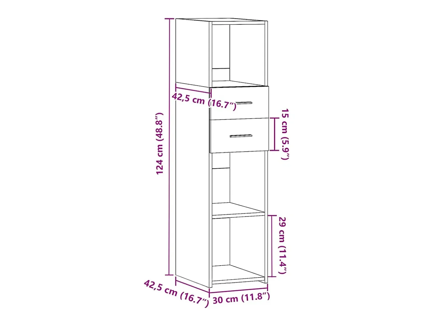 Aparador alto madera de ingeniería gris Sonoma 30x42,5x124 cm