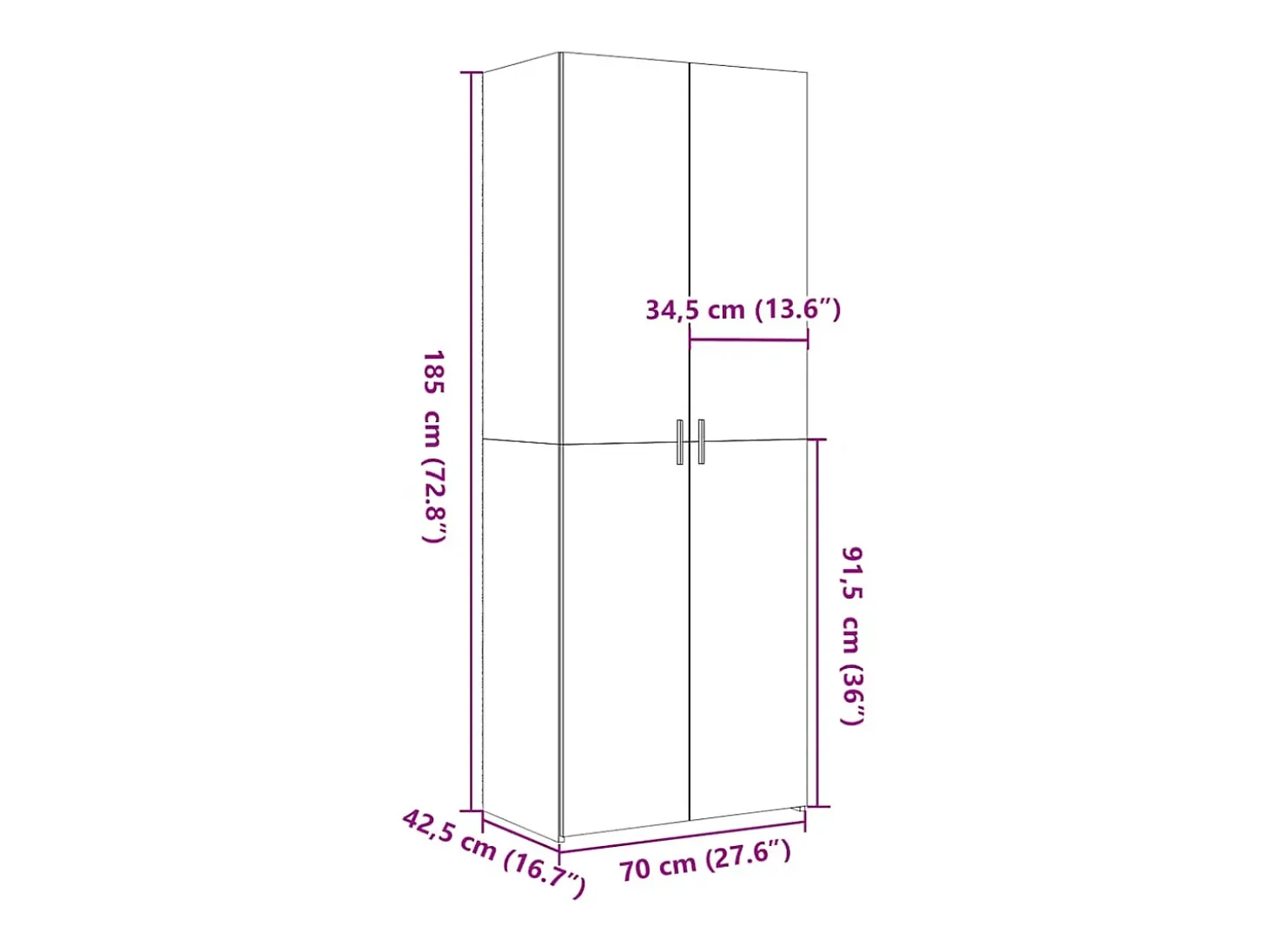 Aparador alto madera de ingeniería blanco 70x42,5x185 cm