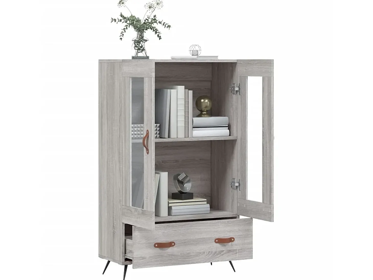 Aparador alto madera de ingeniería gris Sonoma 69,5x31x115 cm ES71465