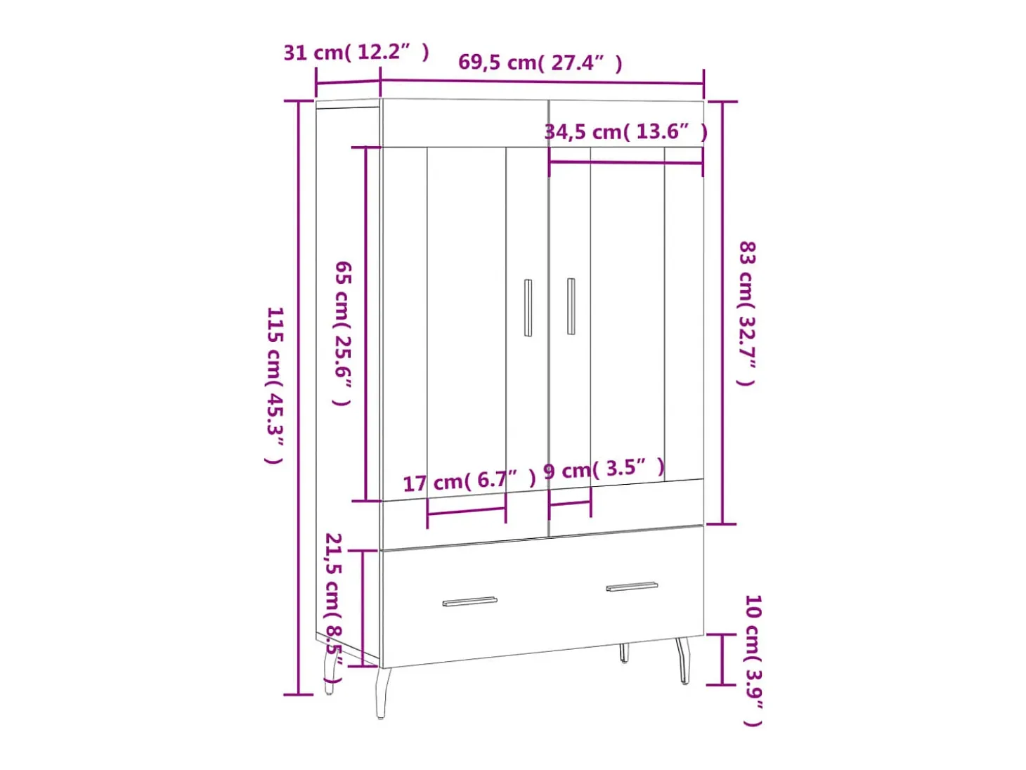 Aparador alto madera de ingeniería roble Sonoma 69,5x31x115 cm