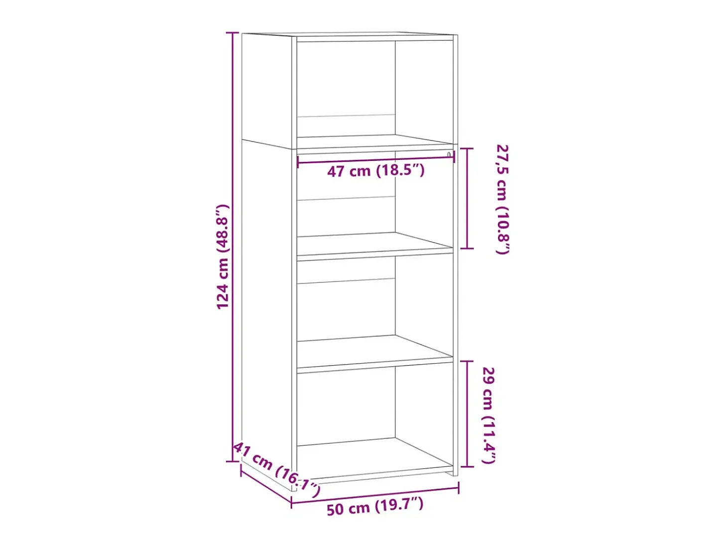 Aparador alto madera de ingeniería gris Sonoma 50x41x124 cm