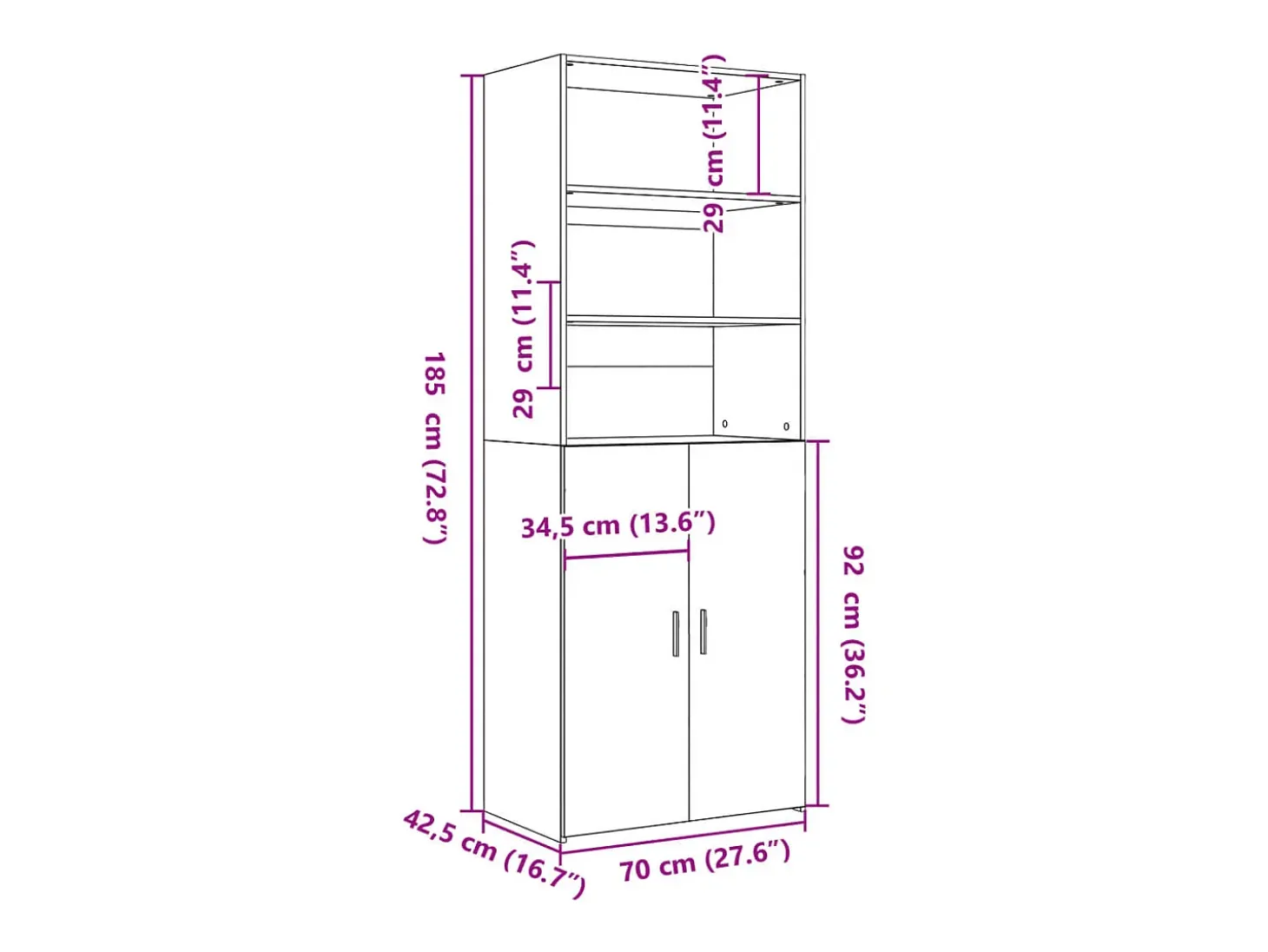 Aparador alto madera de ingeniería gris Sonoma 70x42,5x185 cm