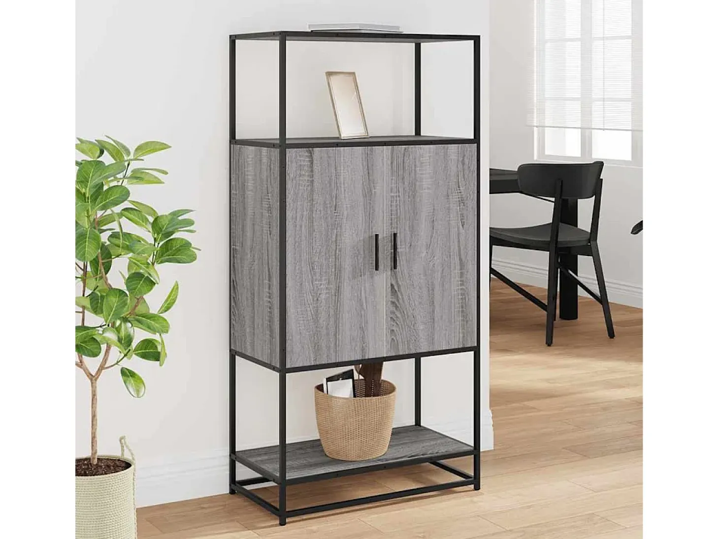 Aparador alto madera de ingeniería y metal gris Sonoma