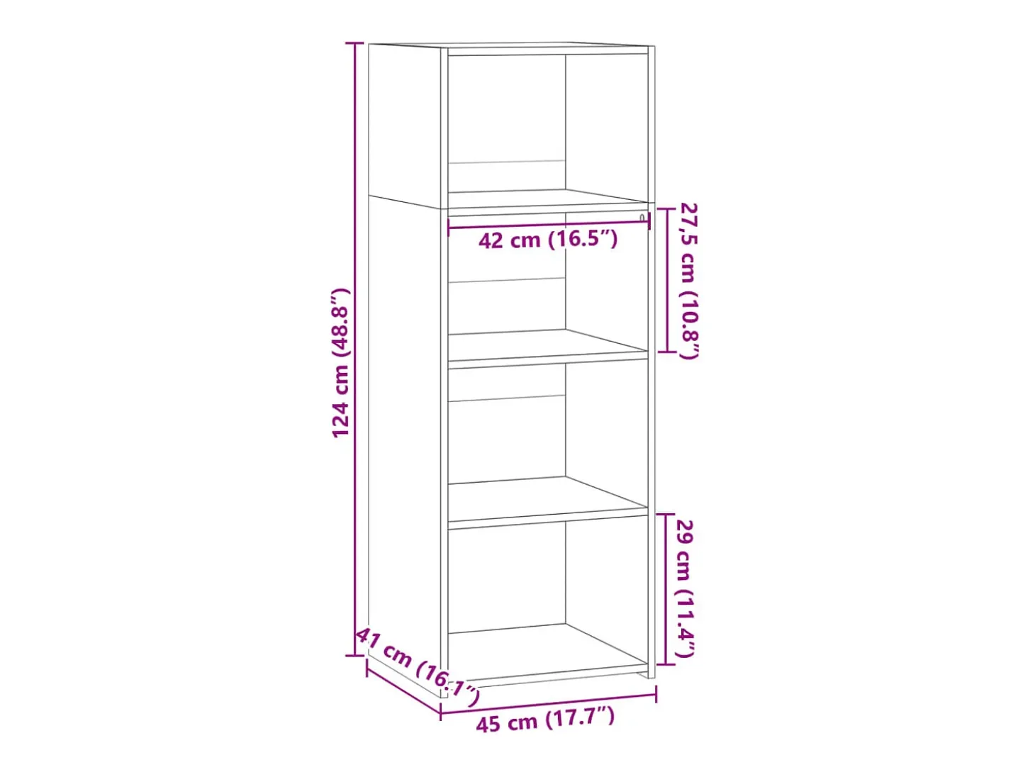 Aparador alto madera ingeniería negro 45x41x124 cm