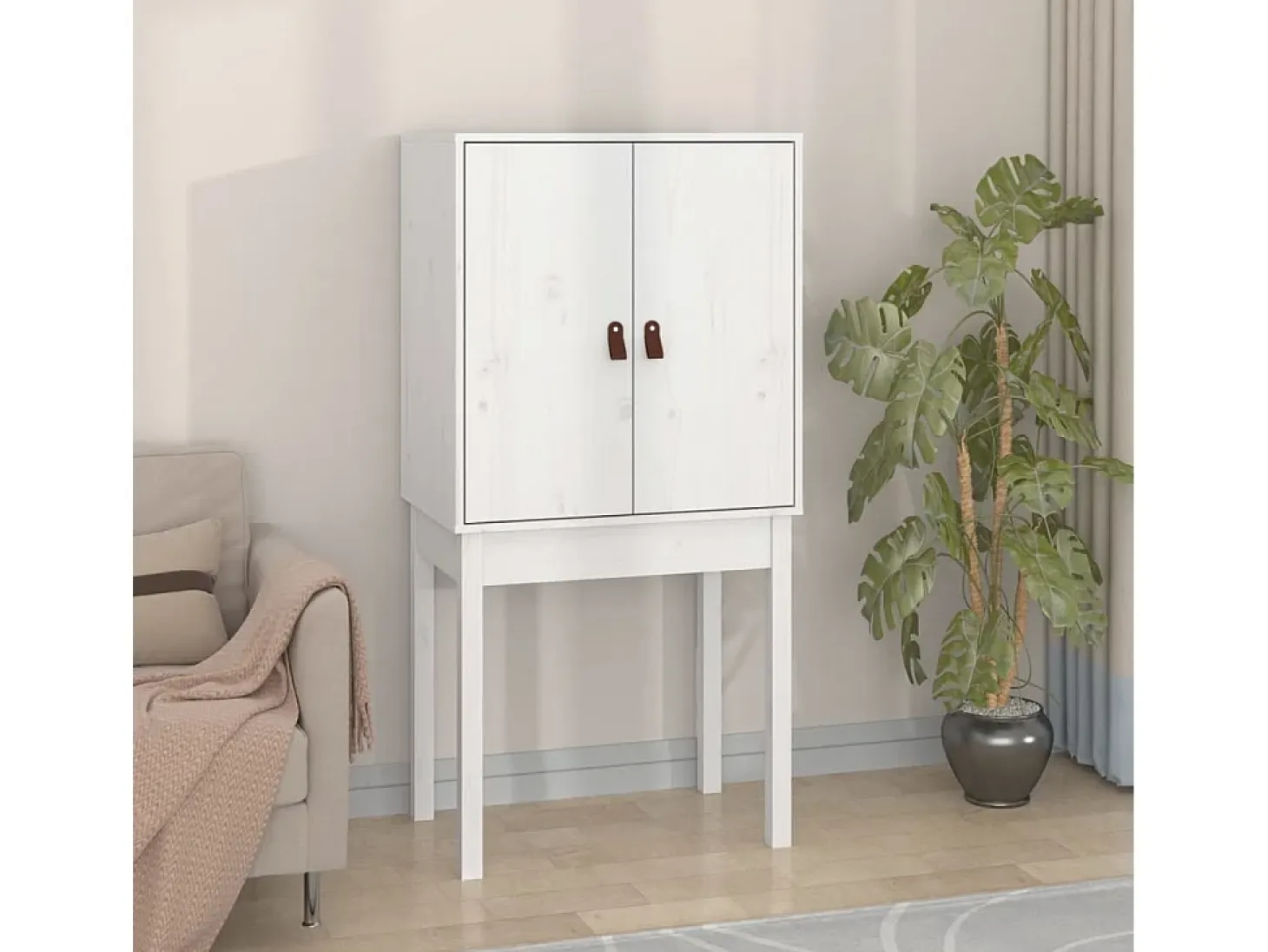 Aparador alto madera maciza de pino blanco 60x40x120 cm ES90622