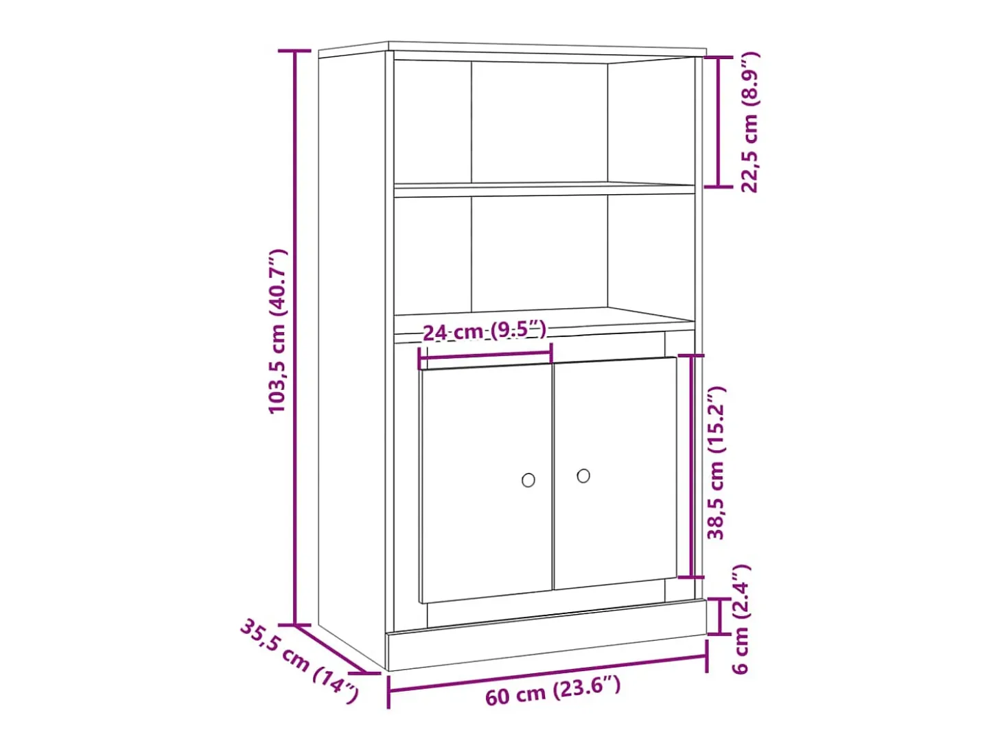 Aparador alto madera vieja 60x35,5x103,5 cm madera contrachapada
