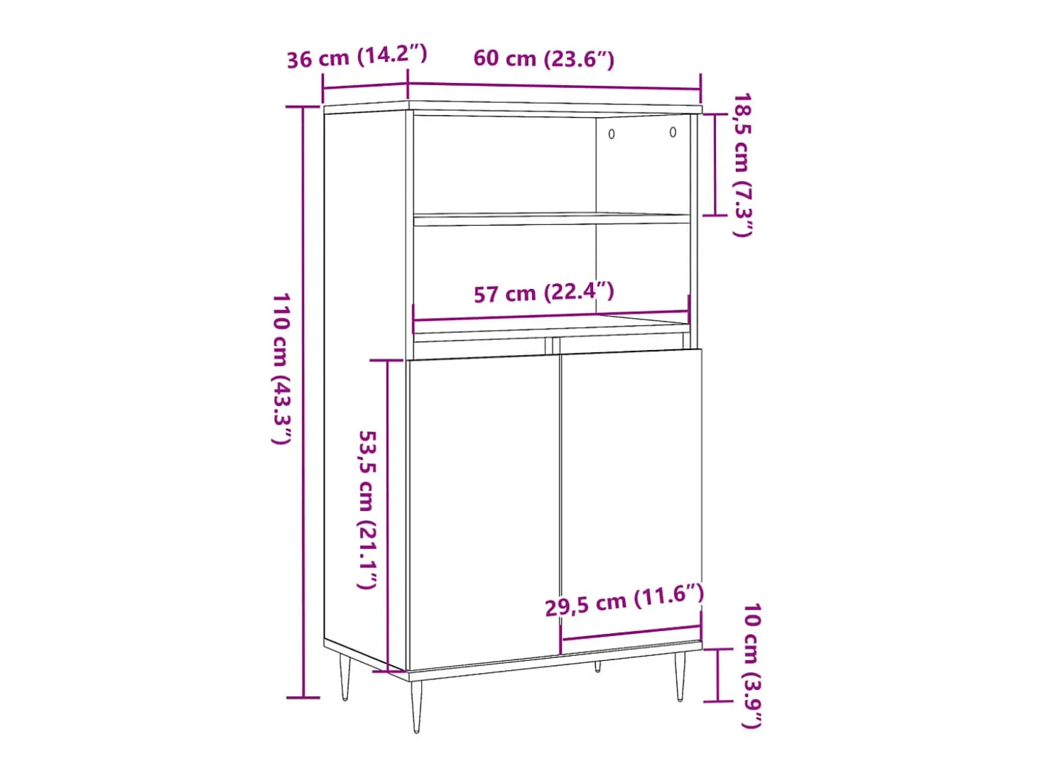 Aparador alto madera vieja 60x36x110 cm madera contrachapada