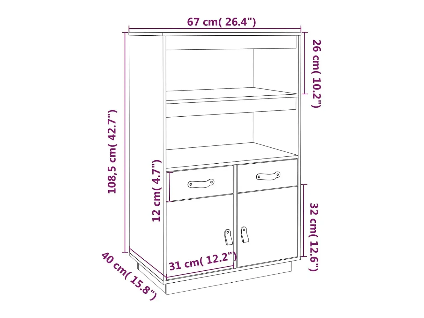 Aparador alto Marrón miel 67x40x108,5 cm Madera maciza de pino