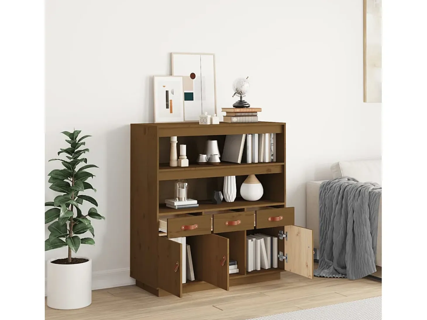 Aparador alto Marrón miel 100x40x108,5 cm Madera maciza de pino