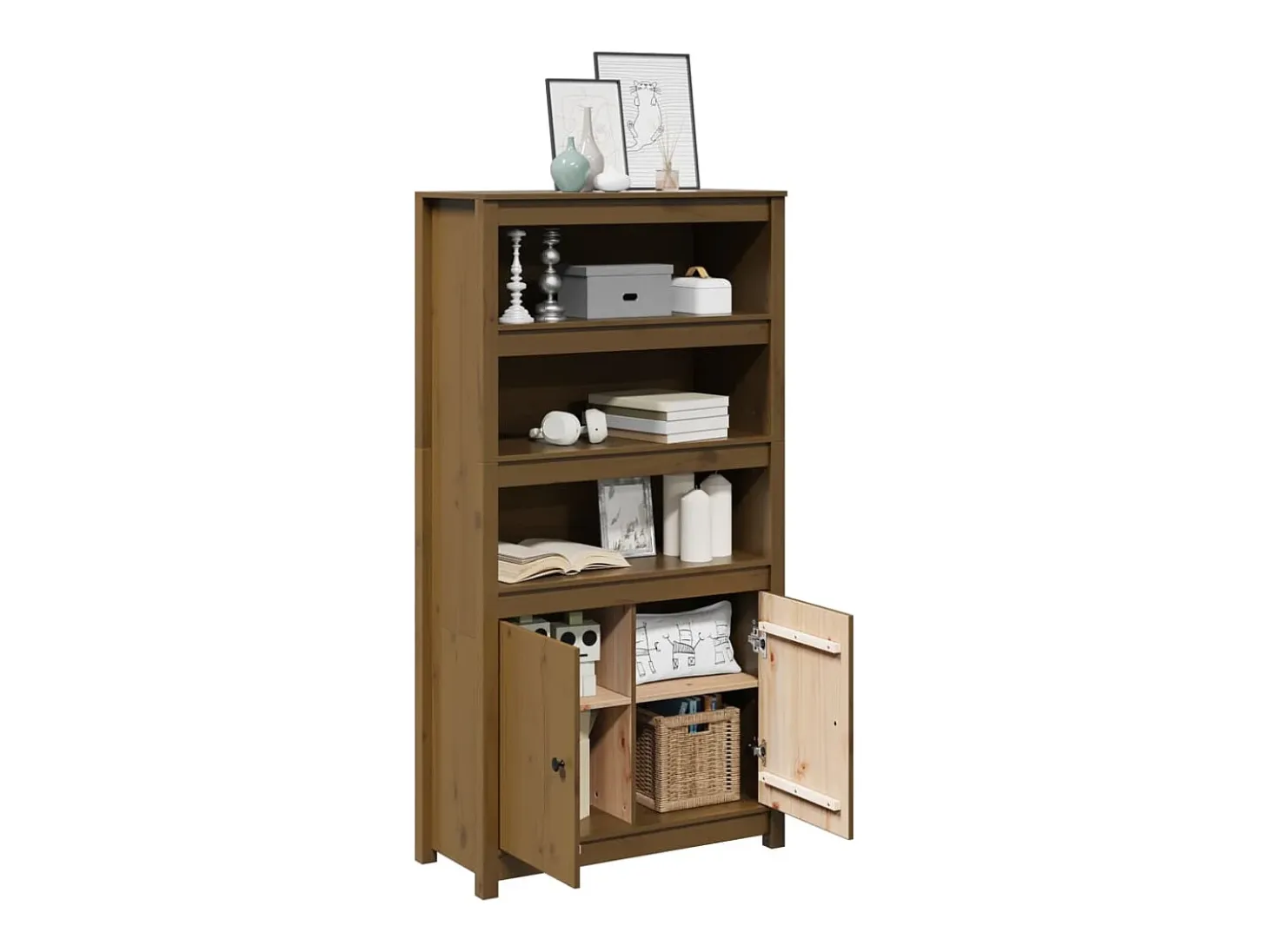 Aparador alto Marrón miel 80x35x154 cm Madera maciza de pino