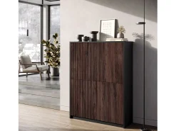 Aparador alto moderno con puertas canaleteadas Budapest - Marrón - Negro