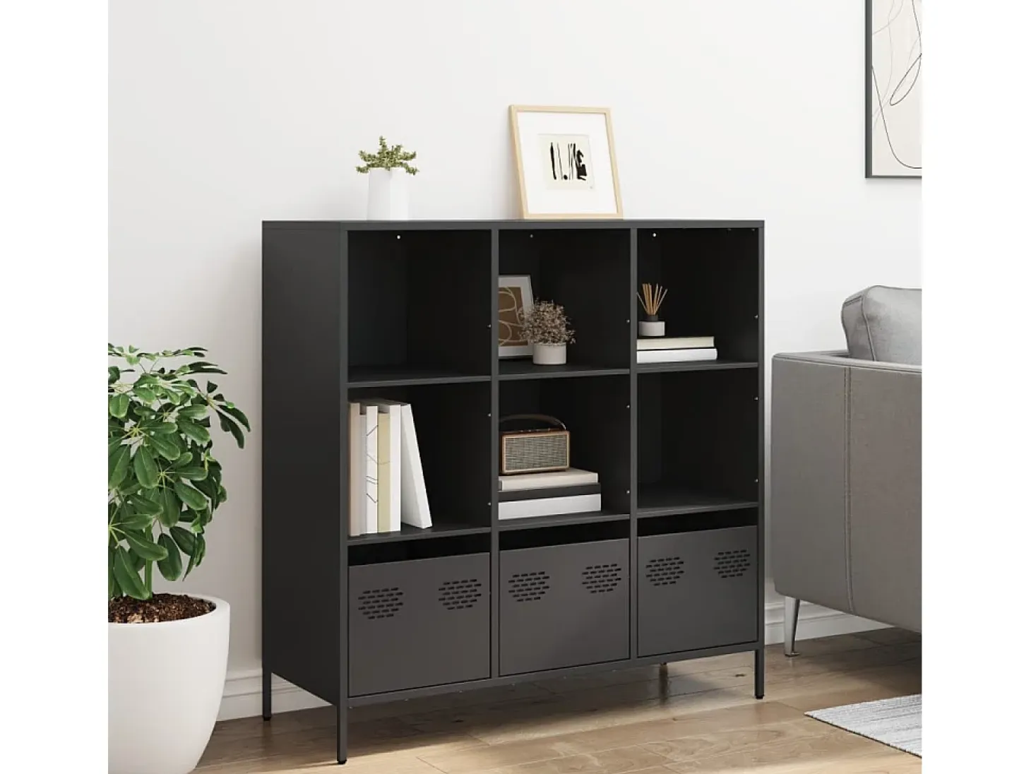 Aparador alto negro 101,5x39x103,5 cm acero