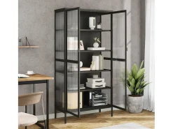 Aparador alto negro 85x40x180 cm cristal y acero
