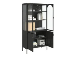 Aparador alto negro 90x40x180 cm cristal y acero