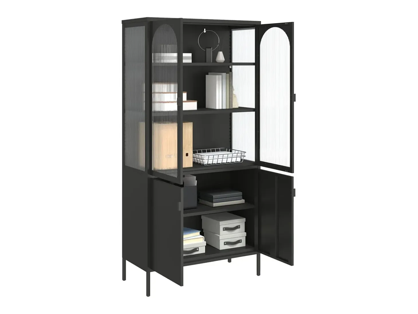 Aparador alto negro 90x40x180 cm cristal y acero