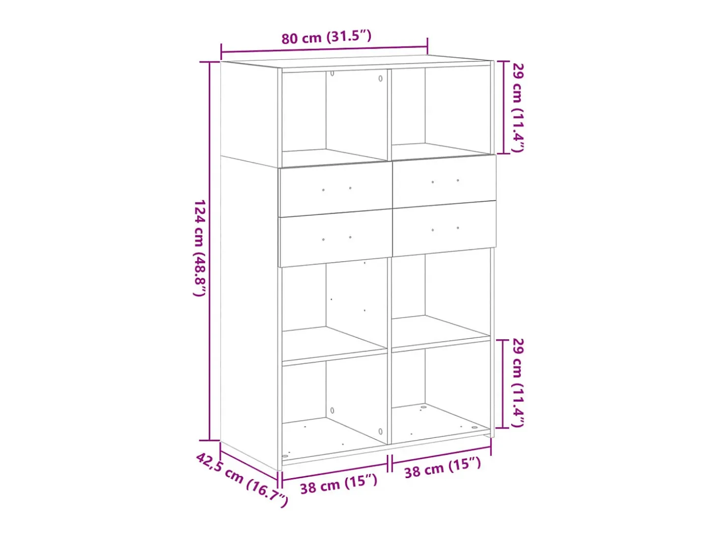 Aparador alto negro 80x42,5x124 cm madera contrachapada