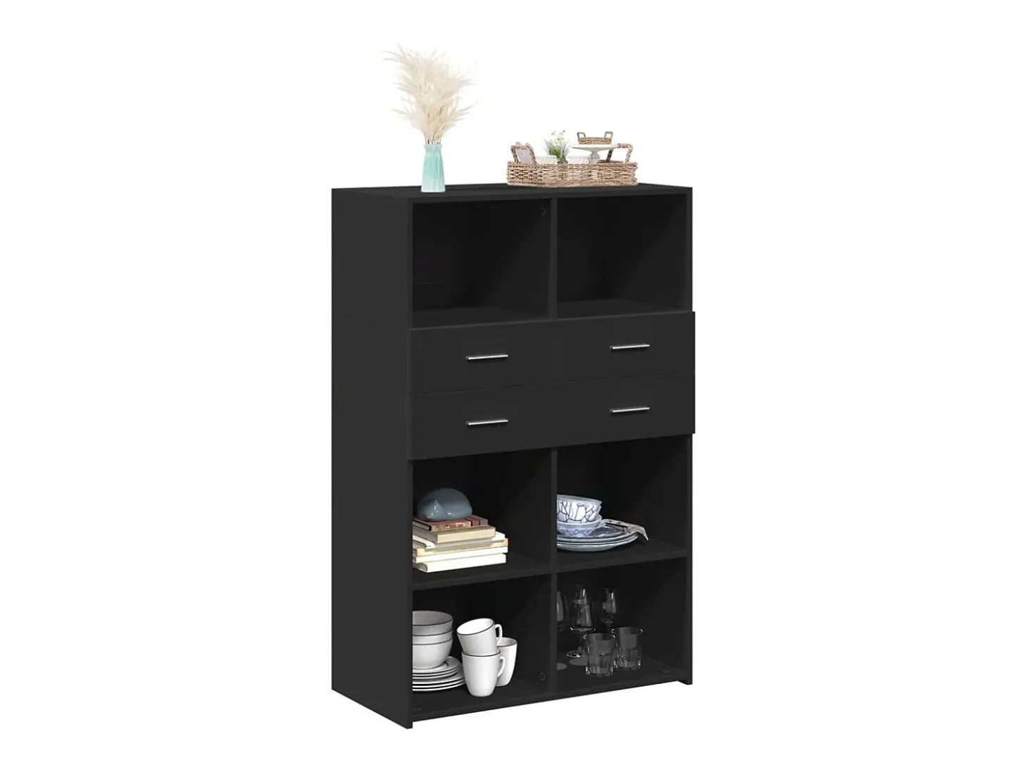 Aparador alto negro 80x42,5x124 cm madera contrachapada