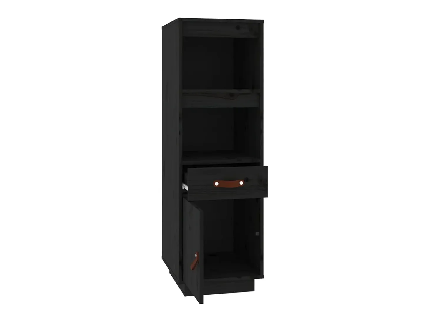 Aparador alto Negro 34x40x108,5 cm Madera maciza de pino
