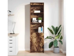 Aparador alto roble ahumado 50x35x180 cm madera de ingeniería