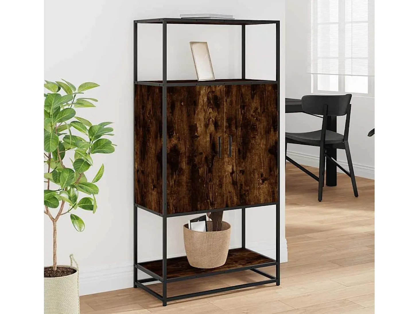 Aparador alto roble ahumado 68x35x139 cm madera contrachapada metal