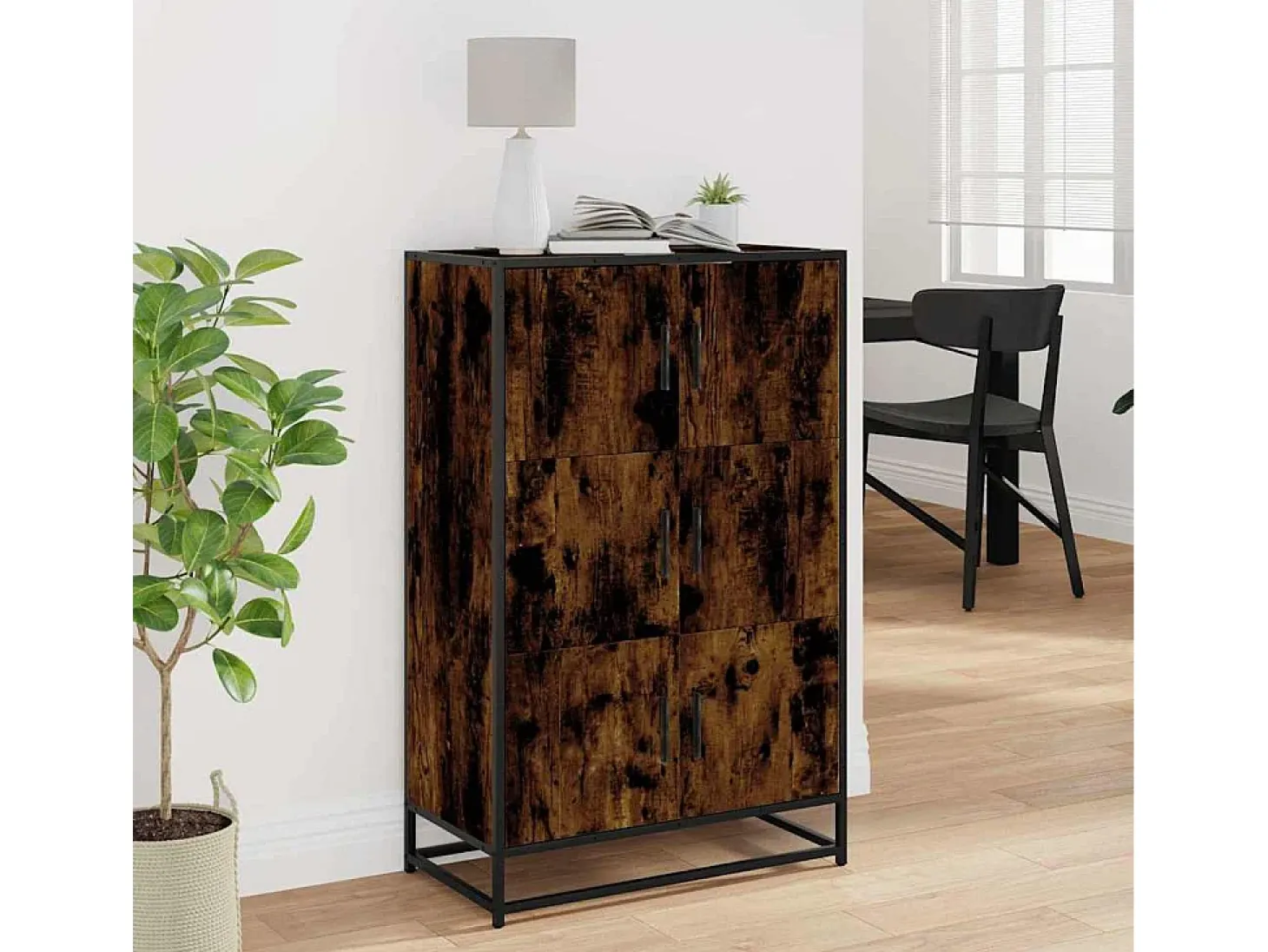 Aparador alto roble ahumado 68x35x106,5 cm madera contrachapada metal