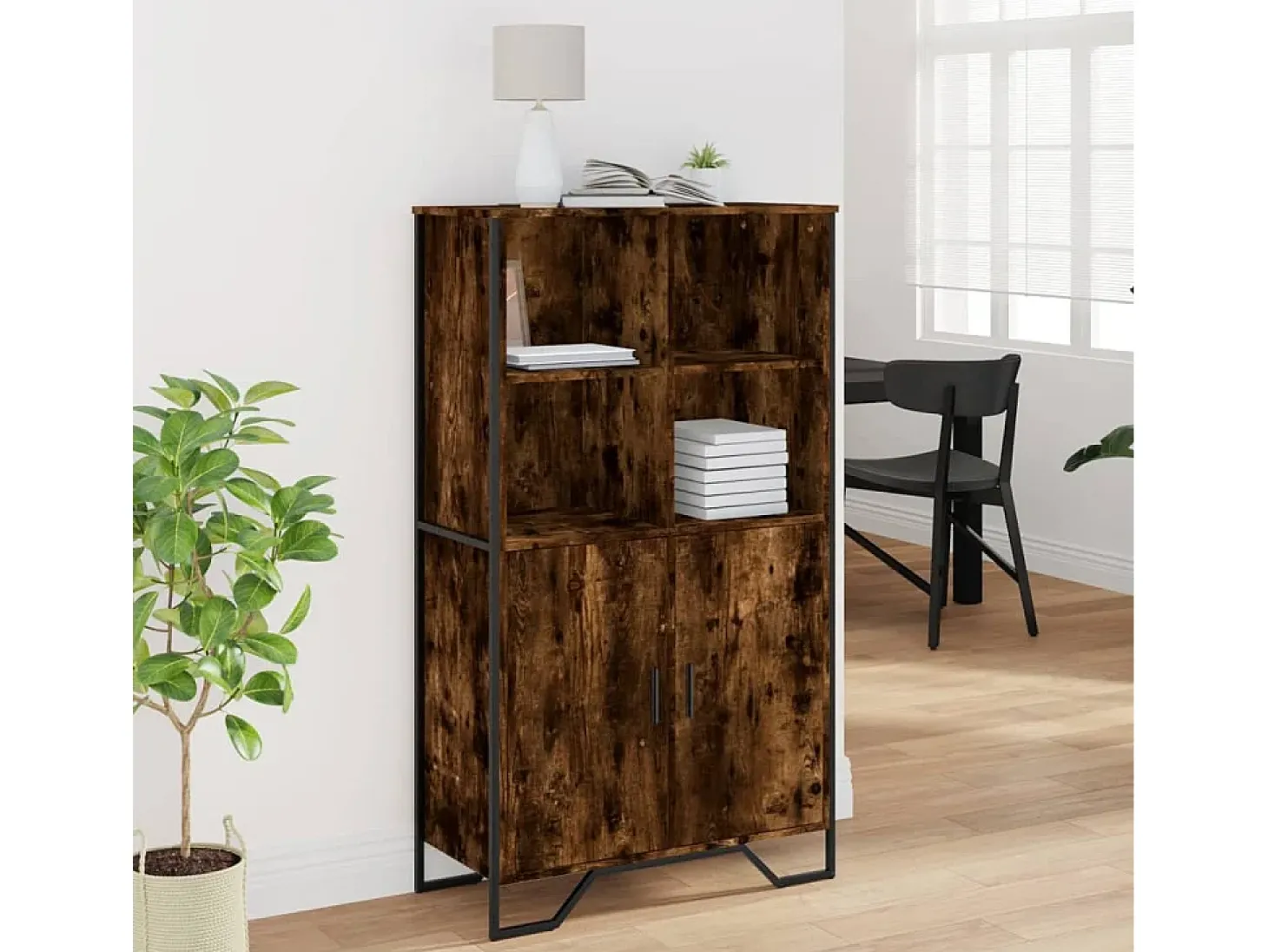 Aparador alto roble ahumado 79,5x35,5x137,5 cm madera de ingeniería