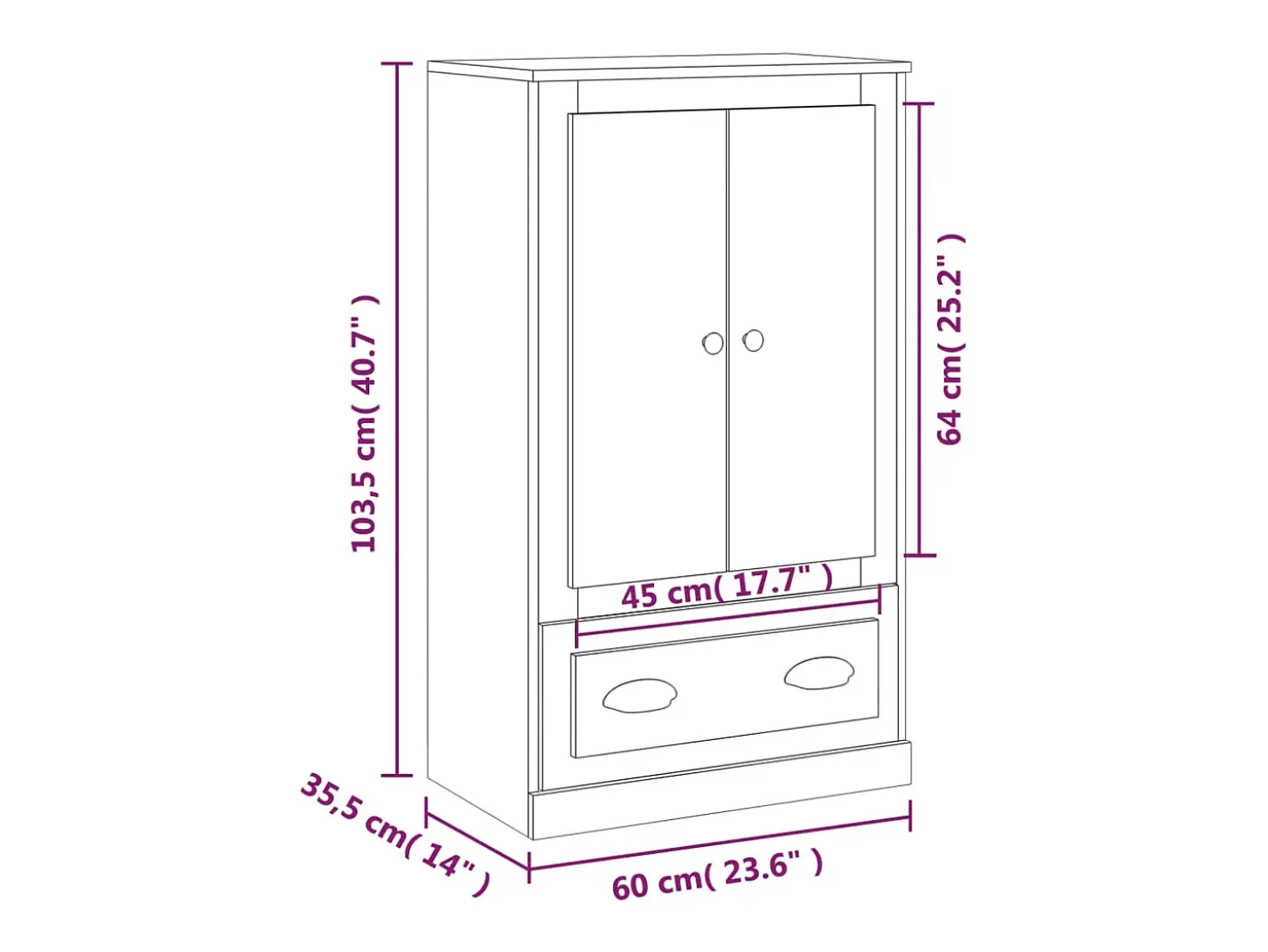 Aparador alto roble ahumado 60x35,5x103,5 cm madera de ingeniería