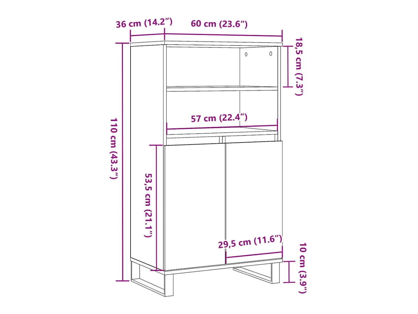 Aparador alto roble craft 60x36x110 cm madera de ingeniería