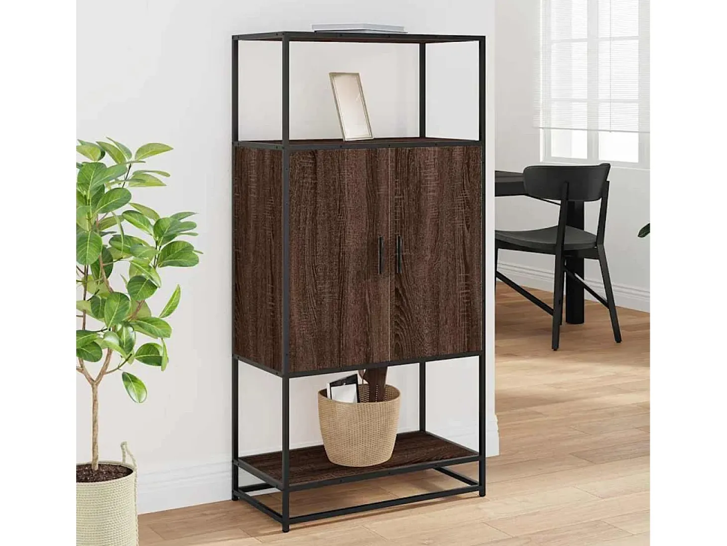 Aparador alto roble marrón 68x35x139 cm madera contrachapada metal