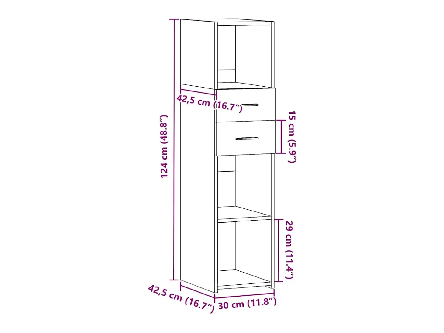 Aparador alto roble marrón 30x42,5x124 cm madera de ingeniería
