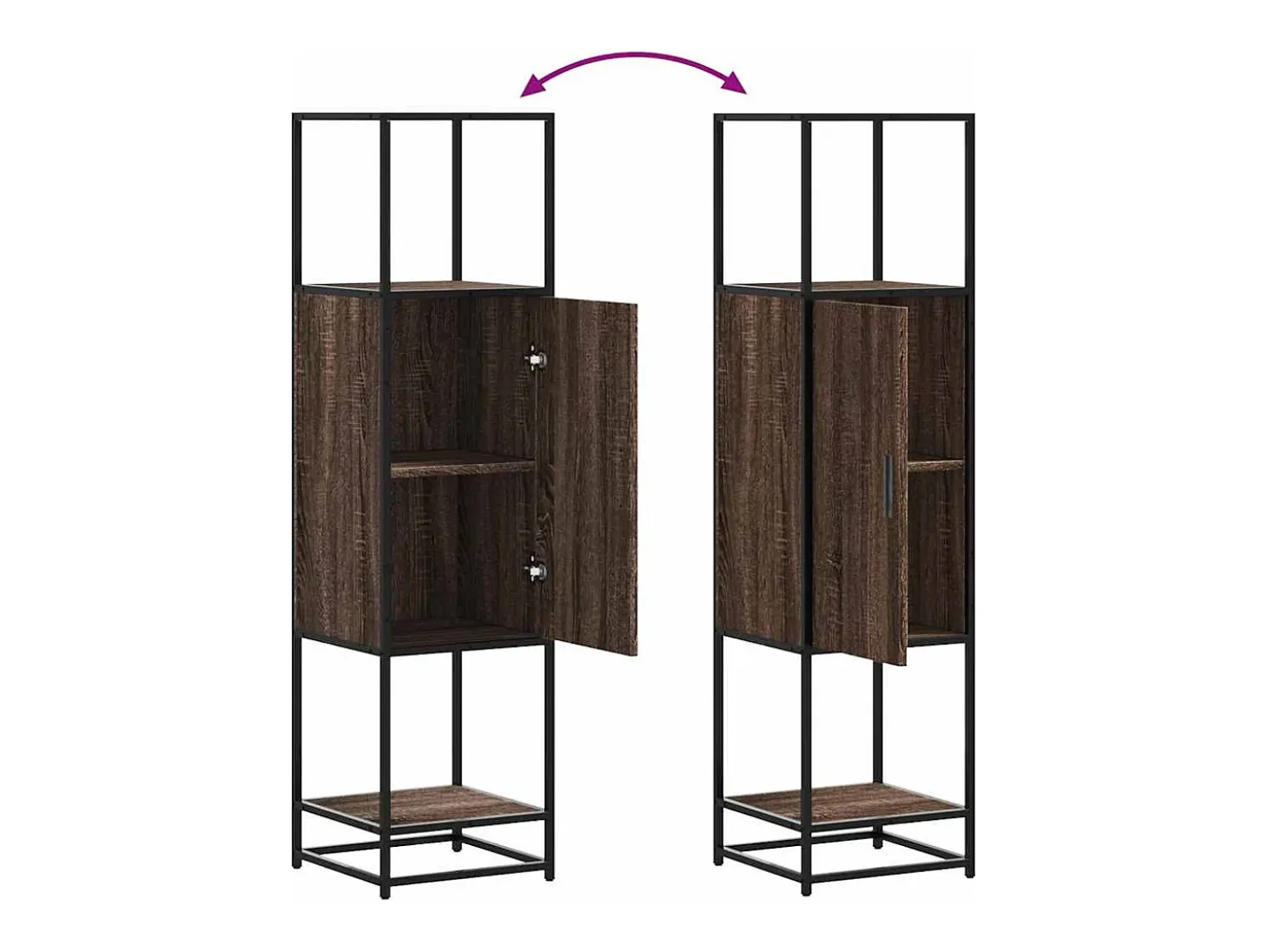 Aparador alto roble marrón 35,5x35x139 cm madera contrachapada metal
