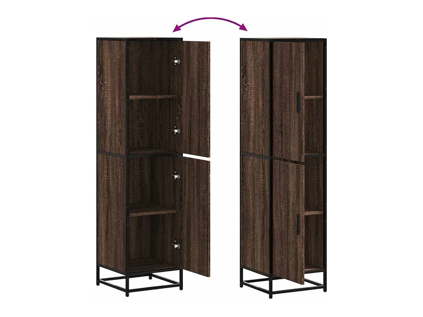 Aparador alto roble marrón 35,5x35x139 cm madera contrachapada metal