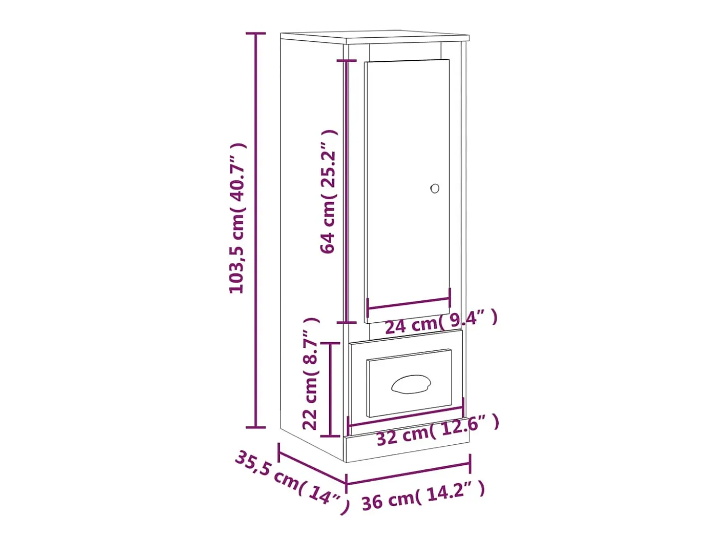 Aparador alto roble Sonoma 36x35,5x103,5 cm madera de ingeniería