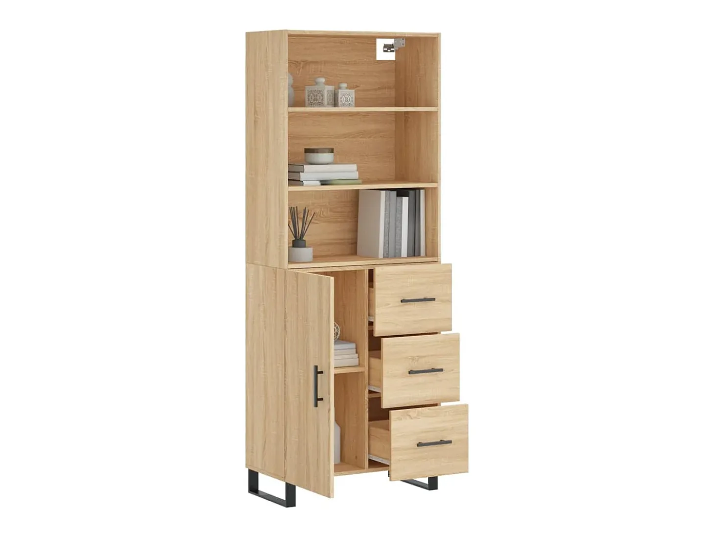 Aparador alto roble Sonoma 69,5x34x180 cm Madera de ingeniería