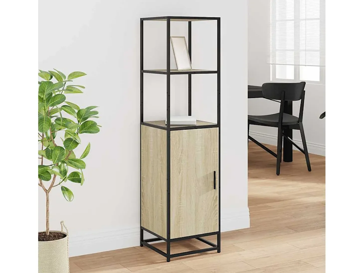 Aparador alto roble Sonoma 35,5x35x139 cm madera contrachapada metal