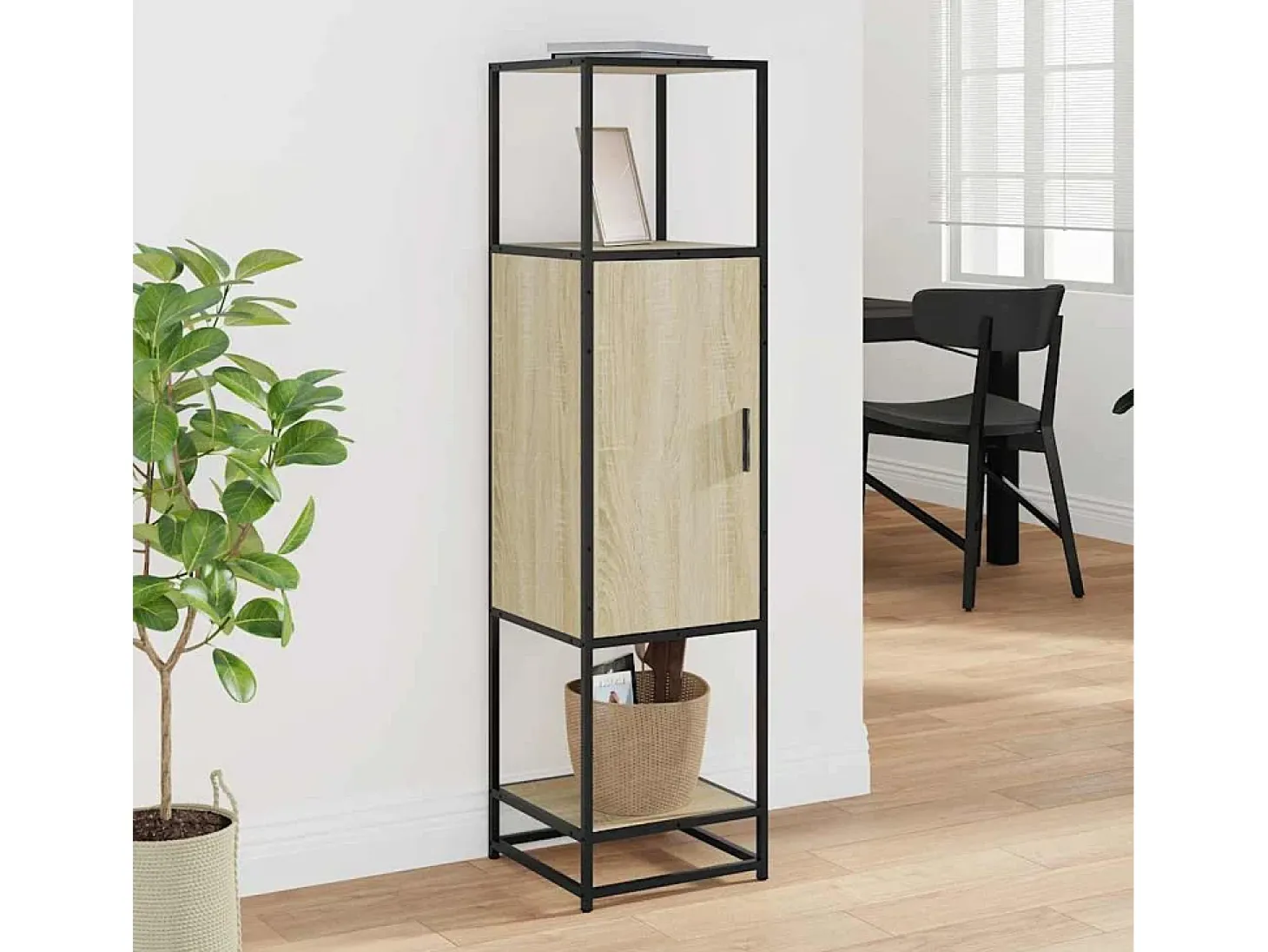 Aparador alto roble Sonoma 35,5x35x139 cm madera contrachapada metal