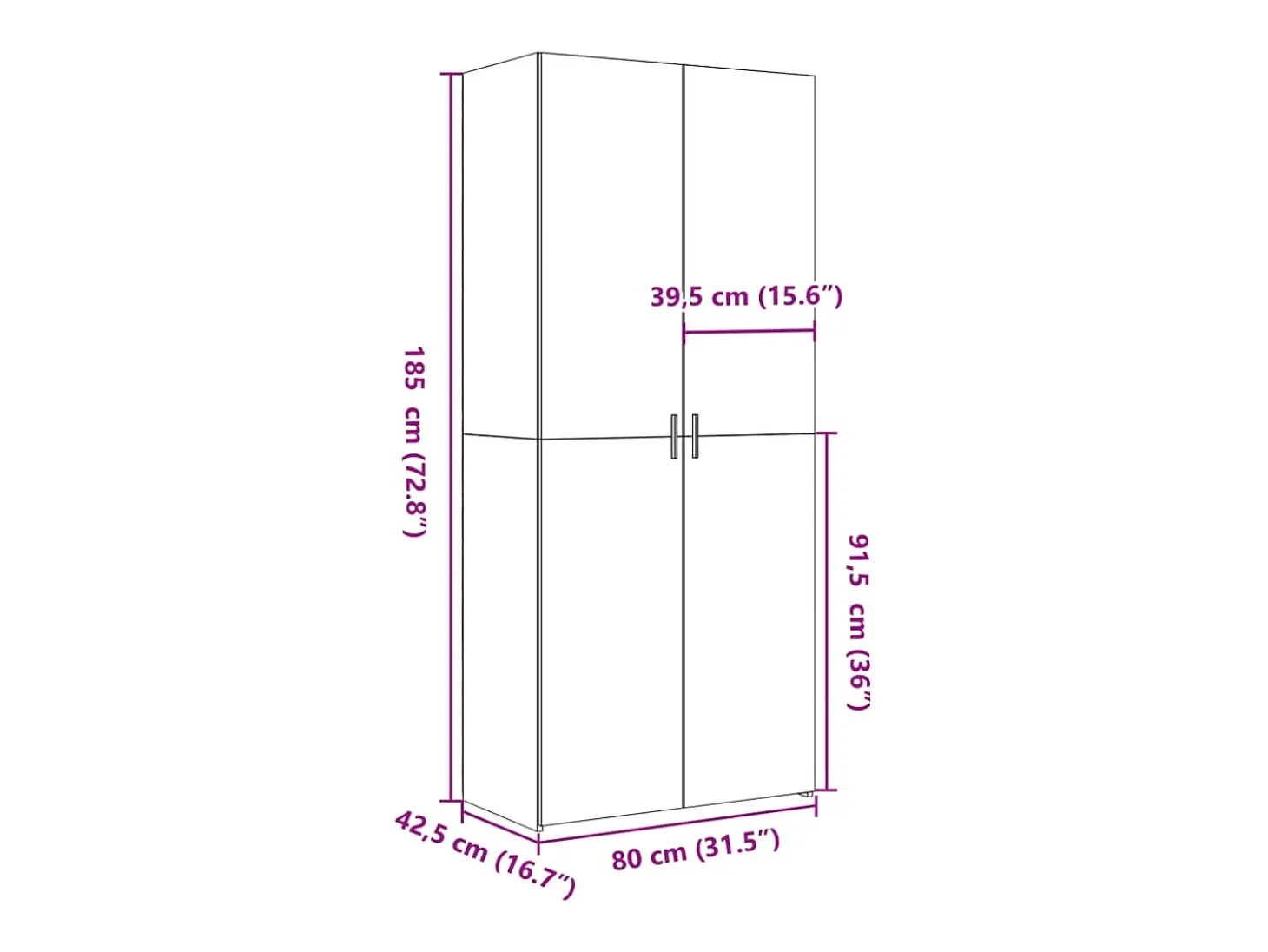 Aparador alto roble Sonoma 80x42,5x185 cm madera de ingeniería