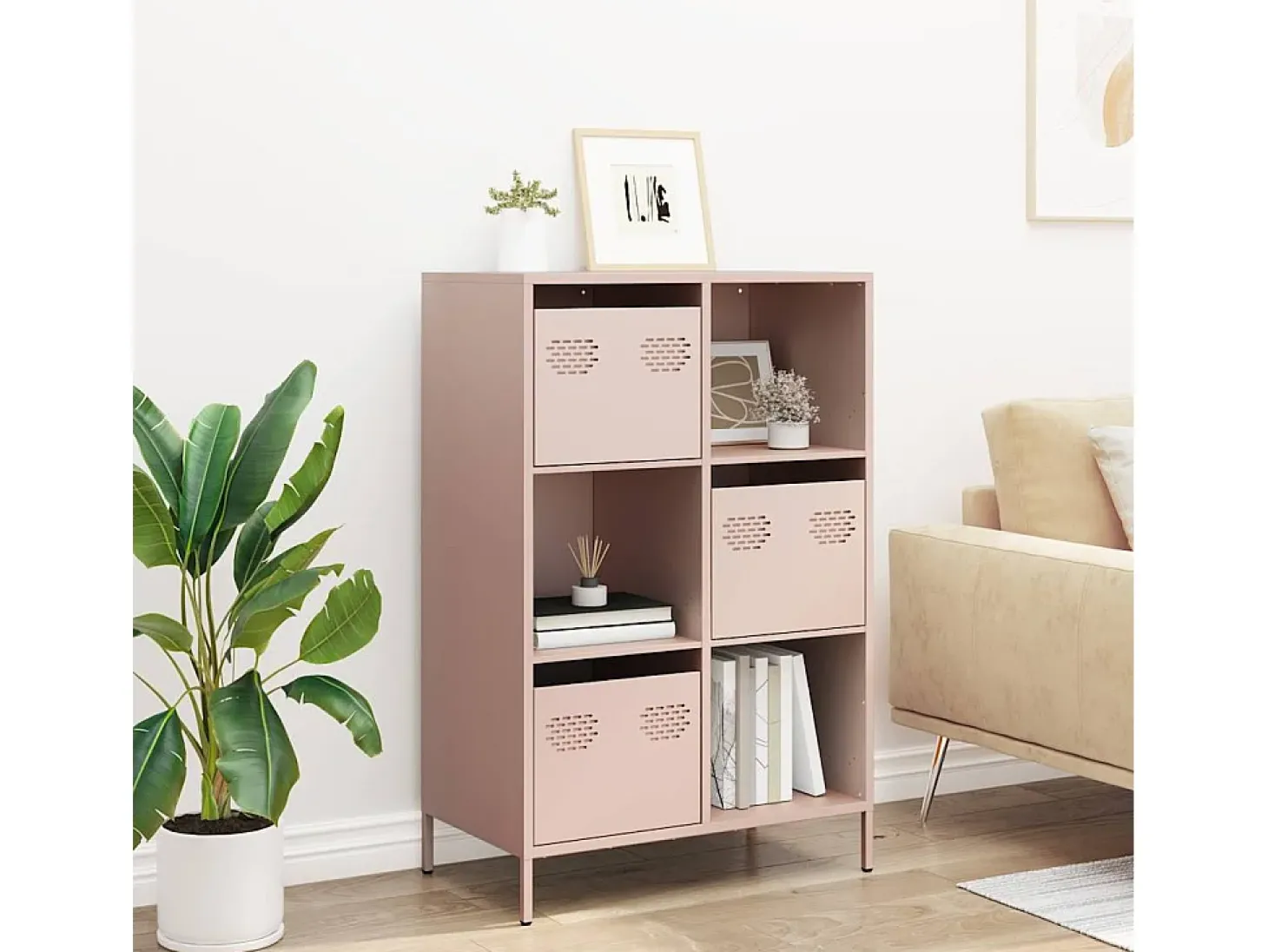 Aparador alto rosa 68x39x103,5 cm acero